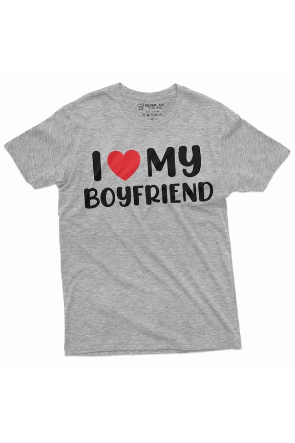 Valentine's day Funny I love my Boyfriend Tee shirt Valentine's gift Funny Shirt Love BF tee (Small Grey)