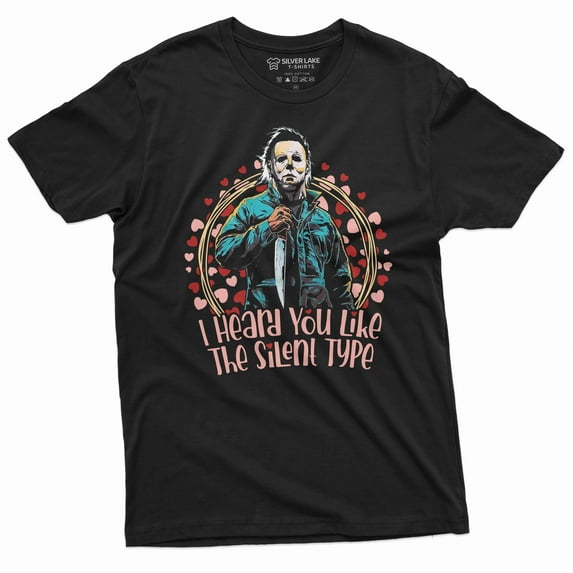 Valentine's day funny gift for girlfriend wife Tee shirt horror movie classic shirt silent type tee (Small Black)