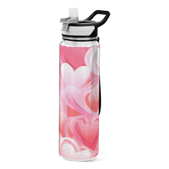 Valentine with Love Hearts 32oz Water Bottles with Straw Tritan Leakproof Sports Bottle BPA Free Clear for Fitness Gym Swimming Cycling