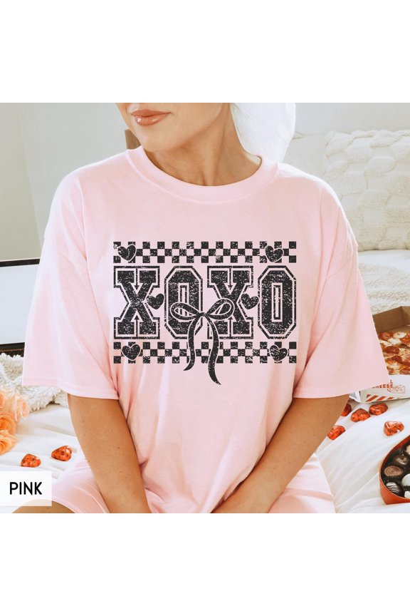 Valentineamp39s Day XOXO Shirt Distressed Girly Coquette Bow Love tee