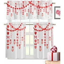 Valentines 3 Piece Kitchen Curtains Tiers and Valances Set Red Pink Love Heart Window Curtains Set Bow Tie Spot Romantic Decor Rod Pocket Valance for Kitchen Bedroom Valentines Decor 54 x 36 in
