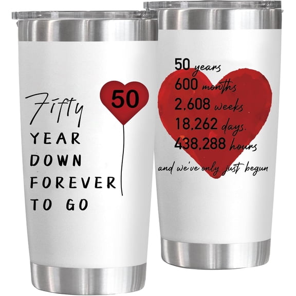 Valentines Anniversary 20 oz Stainless Steel Insulated Travel Tumbler Coffee Mug Cup-50th Wedding Anniversary for Couple, Parents, Husband, Wife, Golden Anniversary