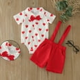 thumbnail image 1 of Valentines Baby Boy Outfit Short Sleeve Heart Print Button Down Shirts Bodysuit and Suspender Pants Set Cute Baby Boy Outfit 3-6 Months, 1 of 5