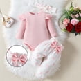 thumbnail image 1 of Valentines Baby Girl Outfit Long Sleeve Heart Print Ruffle Romper Bodysuit Pants and Headband Set Cute Baby Girl Outfit Girl Outfits 3-6 Months, 1 of 4
