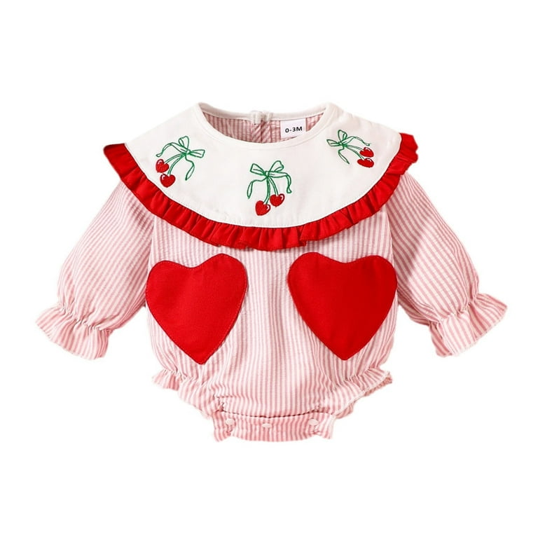 Valentines Baby Girl Outfit Love Heart Print Long Sleeve Bubble