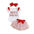 thumbnail image 1 of Valentines Baby Girl Outfit Love Heart Print Short Sleeve Bubble Romper Top Skirt 2pc Set Baby Outfits for 3-6 Months, 1 of 9