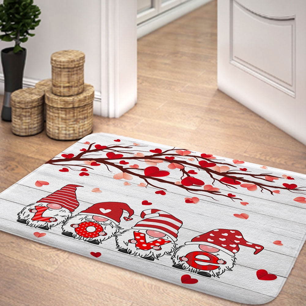 Valentine Rug Valentines Bathroom Rugs, Romantic Gnome Couple Red Heart Tree on ...
