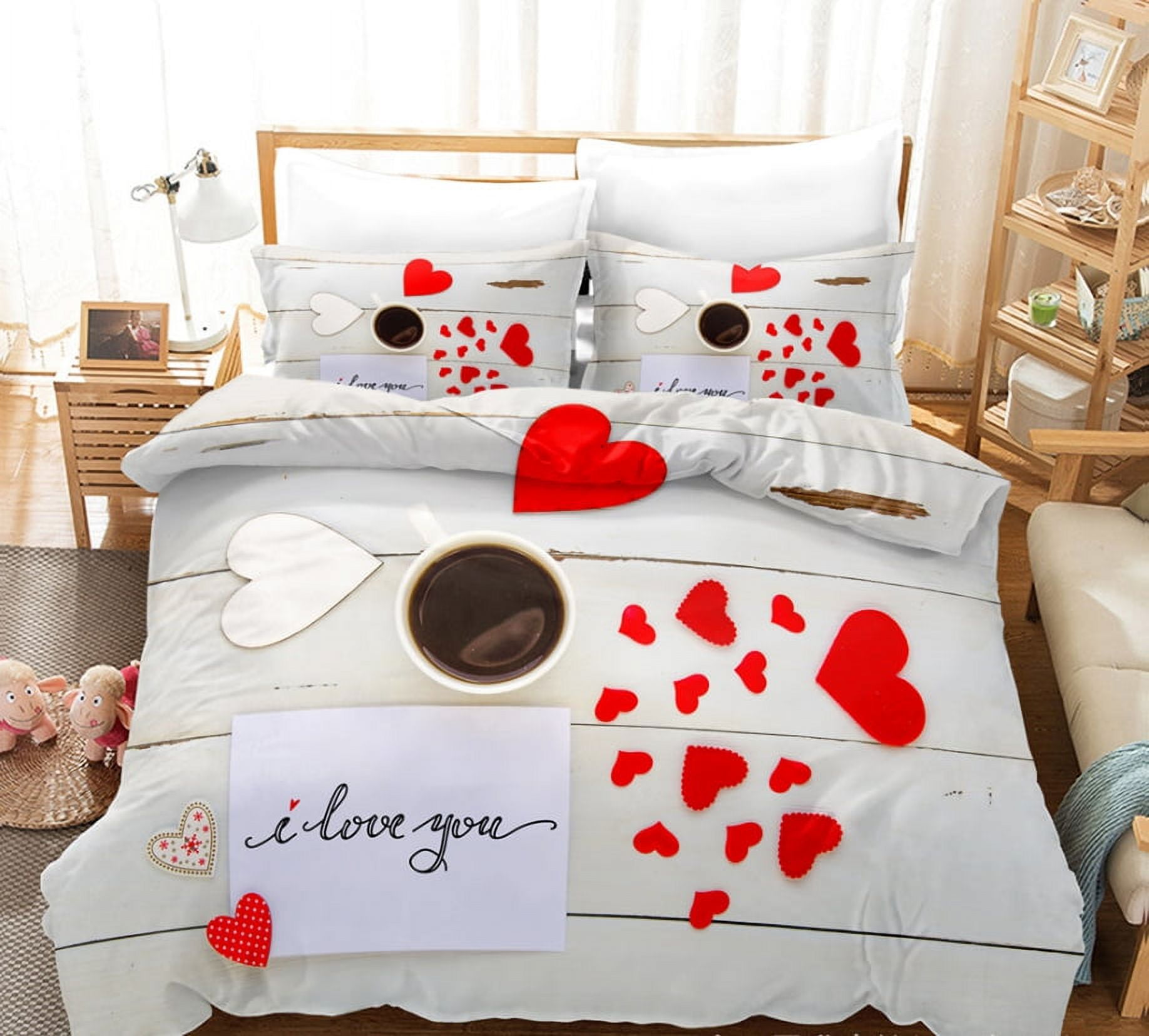 Valentines Bedding Twin Full Queen King Sizes Heart Duvet Cover Set