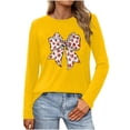thumbnail image 1 of Valentines Bow Shirts Womens Long Sleeve Holiday Valentine's Day Tshirt Crew Neck Heart Graphic Tee Tops, L Yellow, 1 of 5