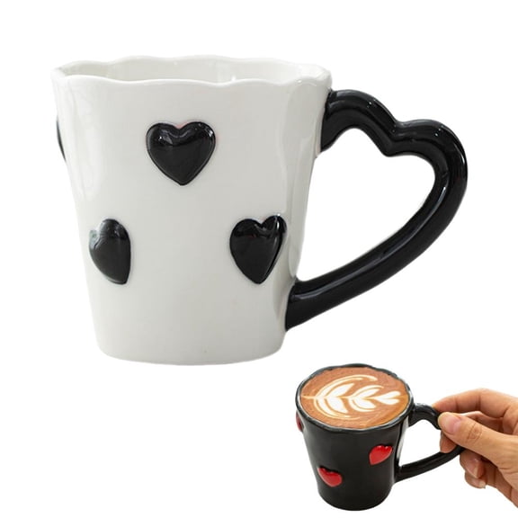 Valentines Ceramic Coffee Mugs, 3D Heart Embossed Tea Cups for Latte, Hot Tea,Creative Heart Handle Relief Mugs Design Holiday Cup Sets for Office Home