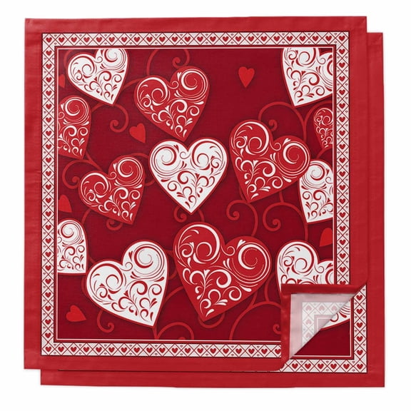 Valentines Cloth Napkins Washable Set of 2, Red Love Heart Romantic Reusable Dinner Table Napkins Cloth Bulk for Weddings Kitchen Restaurants Hotel Events Parties 20 x 20 Inch