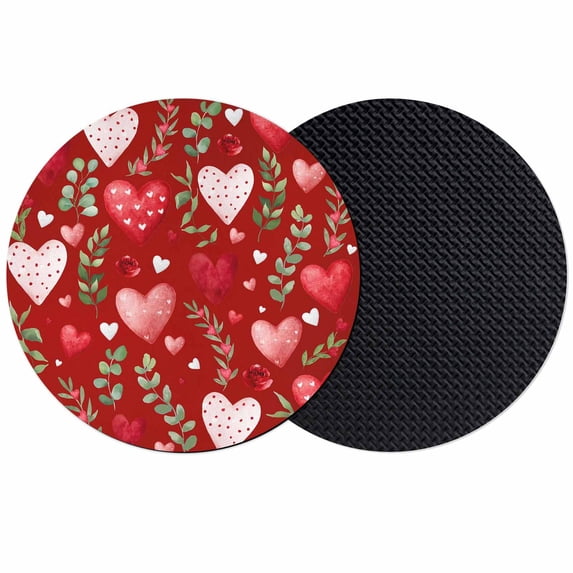 Valentines Coasters Set of 2, Absorbent Coasters for Drinks, Pink Red Love Heart Spring Green Botanical Coaster for Desk Coffee Table Protection, Home Decor House Warming Gifts 4"