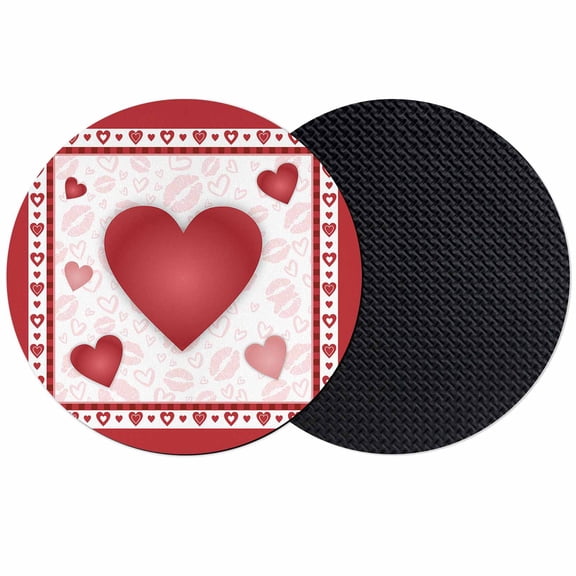 Valentines Coasters Set of 2, Romantic Red Lips Love Heart Absorbent Coasters for Drinks, Coaster for Bar Office Dining Coffee Table Accessories Decor, Non Slip Round Desk Coaster