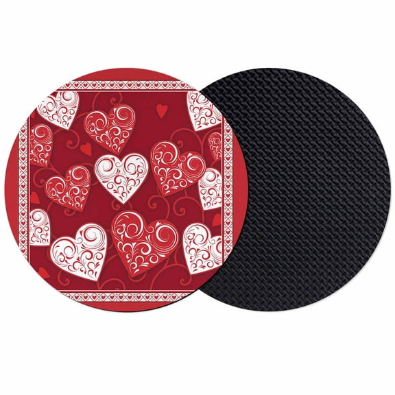 Valentines Coasters Set of 2, Soft Absorbent Coasters for Drinks, Red Love Heart Romantic Non-Slip Cup Coaster Mat with Rubber Bottom for Home Kitchen Desk Coffee Bar Table Decor 4"