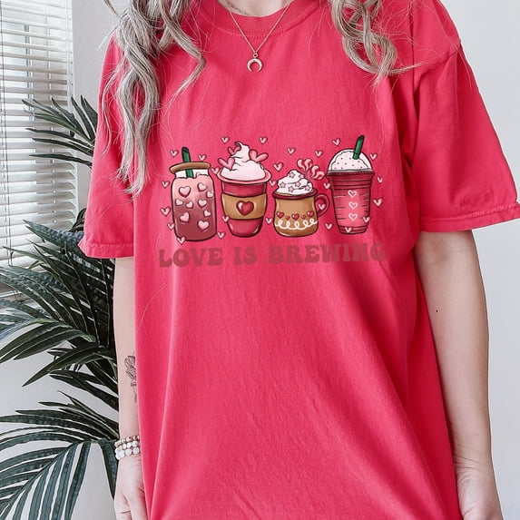 Valentines Coffee Lover Shirt, Comfort Colors Valentine Shirt, Cupids Love Lodge, Couple Valentine Tee, Retro Valentines Tee (Colors:Red; Sizes:M;)