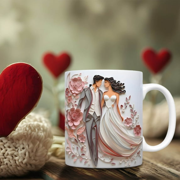 Valentines Coffee Mug, Valentine's Day Couple Mug, Ceramic Mug with Lid, Wedding Theme Ceramic Cups, His And Hers Coffee Mugs for Anniversary Wedding Engagement Couple, Valentines Day Gifts C