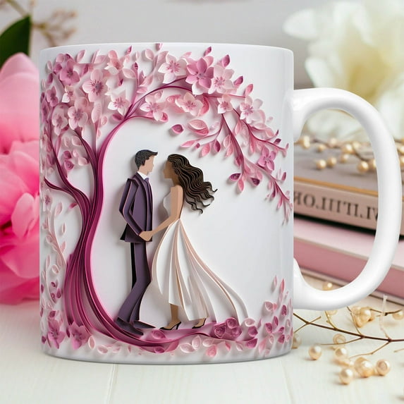 Valentines Coffee Mug, Valentine's Day Couple Mug, Ceramic Mug with Lid, Wedding Theme Ceramic Cups, His And Hers Coffee Mugs for Anniversary Wedding Engagement Couple, Valentines Day Gifts H