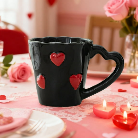 Valentines Coffee Mug with Handle, Couple's Gifts Ceramic Cups, Heart Shaped