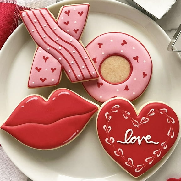 Valentines Cookie Cutters 4-Pc. Set Made in the USA by Ann Clark, Lips, Heart, X, and O