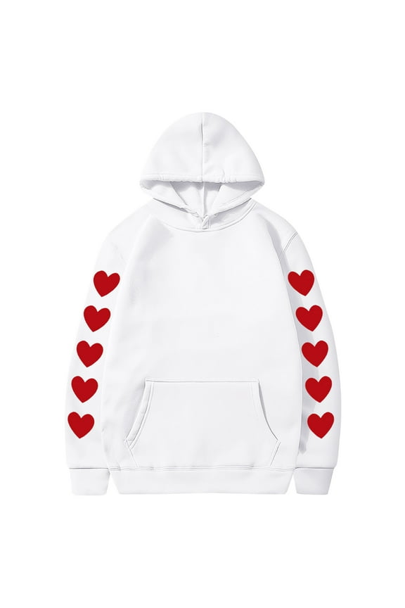 Valentines Couples Hoodie for Women and Men, Sweet Love Heart Print Casual Unisex Hooded Sweatshirt Pullover Tops (X-Large, White 07)