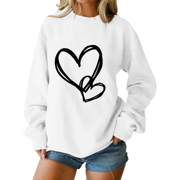 Valentines Crew Neck Sweatshirt for Women Love Heart Graphic Hoodless Sweatshirt Long Sleeve Pullover Top Soft Knit Shirt Casual Valentines Blouse Relaxed Fit Cute Sweatshirts for Women