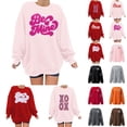 thumbnail image 1 of Valentines Crew Neck Sweatshirt for Women Oversized Embroidered Pullover Sweatshirts Long Sleeve Relaxed Fit Tops Fall Winter Pink S, 1 of 6