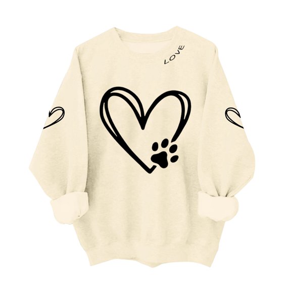 Valentines Crew Neck Sweatshirts Women Cute Love Heart Graphic Hoodless Sweatshirt Long Sleeve Pullover Tops Relaxed Fit Valentine Blouse Festival Clothing Oversized Sweatshirt