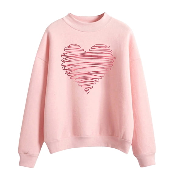 Valentines Crew Neck Sweatshirts Women Love Heart Graphic Hoodless Sweater Casual Valentine's Day Pullover Tops Festival Clothing Ladies Sweatshirts