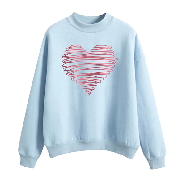 Valentines Crew Neck Sweatshirts Women Love Heart Graphic Hoodless Sweater Casual Valentine's Day Pullover Tops Festival Clothing Sweatshirts Women