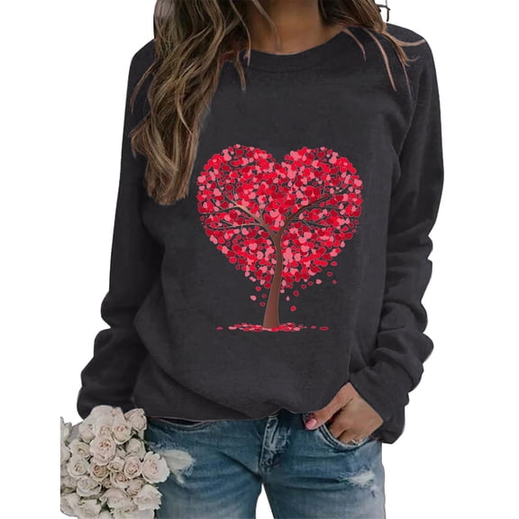 Valentines Crewneck Sweatshirts Women Long Sleeve Letter Print Tee Shirts Classic Fit Pullover Tops Casual Valentines Day Blouse Cute Sweatshirts for Women