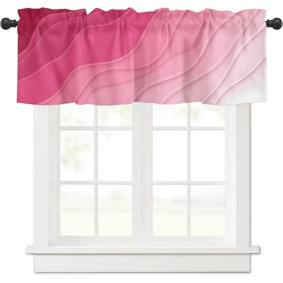 Valentines Curtain Valance for Windows Rosy Pink Ombre Geometric Rod Pocket Window Treatments 1 Panel Abstract Ocean Short Curtains Kitchen Bathroom Bedroom 54 x 18 inch