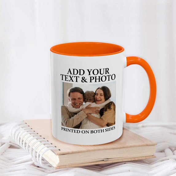 Valentines Custom Mug with Pictures 11oz Personalized Coffee Mug Gifts for Birthday Valentine's Day Multiple Colors Photo Mugs Personalized Text and Logo tazas personalizadas for Man Woman(Orange)