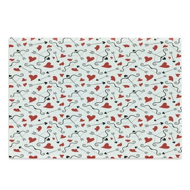 Valentines Cutting Board, Arrows of Cupid Mythological Concepts Hearts with Love and Adoration Themes, Decorative Tempered Glass Cutting and Serving Board, Large Size, Black Red White, by Ambesonne