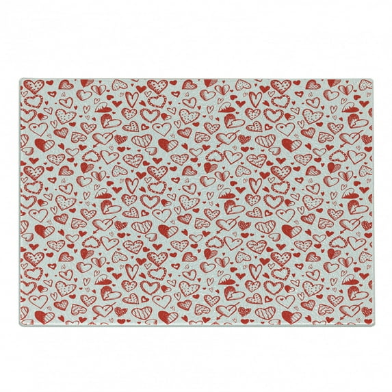 Valentines Cutting Board, Red and White Pattern with Sketchy Hearts Dots Arrows Romance and Love Theme, Decorative Tempered Glass Cutting and Serving Board, Small Size, Scarlet White, by Ambesonne