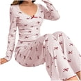 thumbnail image 1 of Valentines Day 2 Piece Bow Pajamas for Women Stretch Long Sleeve Sleepwear Pjs Sets Pink Cute Matching Valentine Pjs XL, 1 of 4