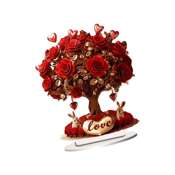 Valentines Day Acrylic Rose Flower Tree 2D Flat Ornament Romantics Home Tabletop Decors For Wedding Living Room Bedroom