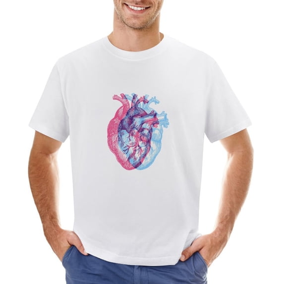 Valentines Day Anatomical Heart Men’s T-Shirt 100% Cotton Casual Short Sleeve Tops Gift Tee White 4XL