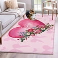 thumbnail image 1 of Valentines Day Area Rugs 4'x6', Washable Small Throw Rugs for Office Bathroom, Pink Love Hearts Roses Floral Romantic Indoor Outdoor Rug Non-Slip Low Pile Carpet Runner Reversible Floor Mats, 1 of 8