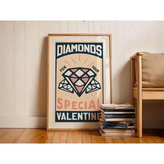 Valentines Day Art Retro Valentine Print Diamond Poster Kitchen Wall Art Valentine Home Decor Winter Kitchen Decor for Friend Unframed Paper Print