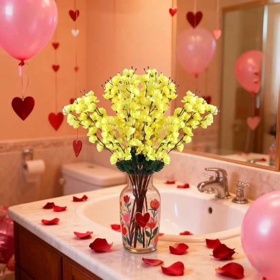 Valentines Day Artificial Flower Bouquet Faux Flowers Desktop Decor Silk Flower Arrangement Table Centerpiece Romantic Home Wedding Decoration Party Display Event Supplies