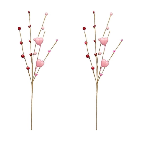 Valentines Day Artificial Heart Flowers Berry Stems, Ngxiha 2Pc Red Pink White Heart Shaped Valentines Picks for Wedding Anniversary Vase Filler Valentine Decorations for Home Party
