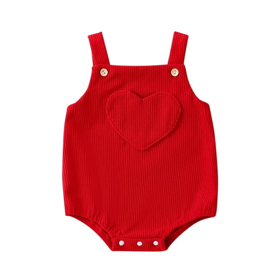 Valentines Day Baby Boys Girls Romper Sleeveless Heart Print Pocket Corduroy Overalls Jumpsuits 0-29M