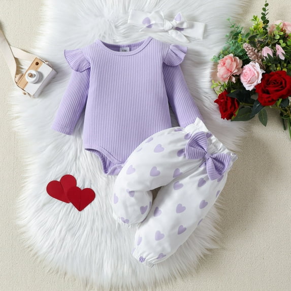Valentines Day Baby Girl Outfit Lover Themed Letter Embroider Long Sleeve Romper Top Pants 2 Piece Sets Baby Girls' Clothing for Baby Girls Boys 9-12 Months