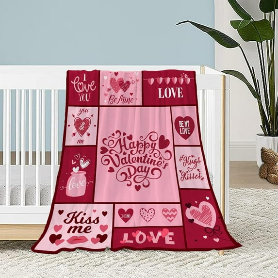 Valentines Day Baby Throw Blanket Small Pink Plaid Love Heart Blanket Girlfriend Wife Couple Wedding Gift Soft Cozy Lightweight Fuzzy Plush Fleece Blankets and Throws 30x40