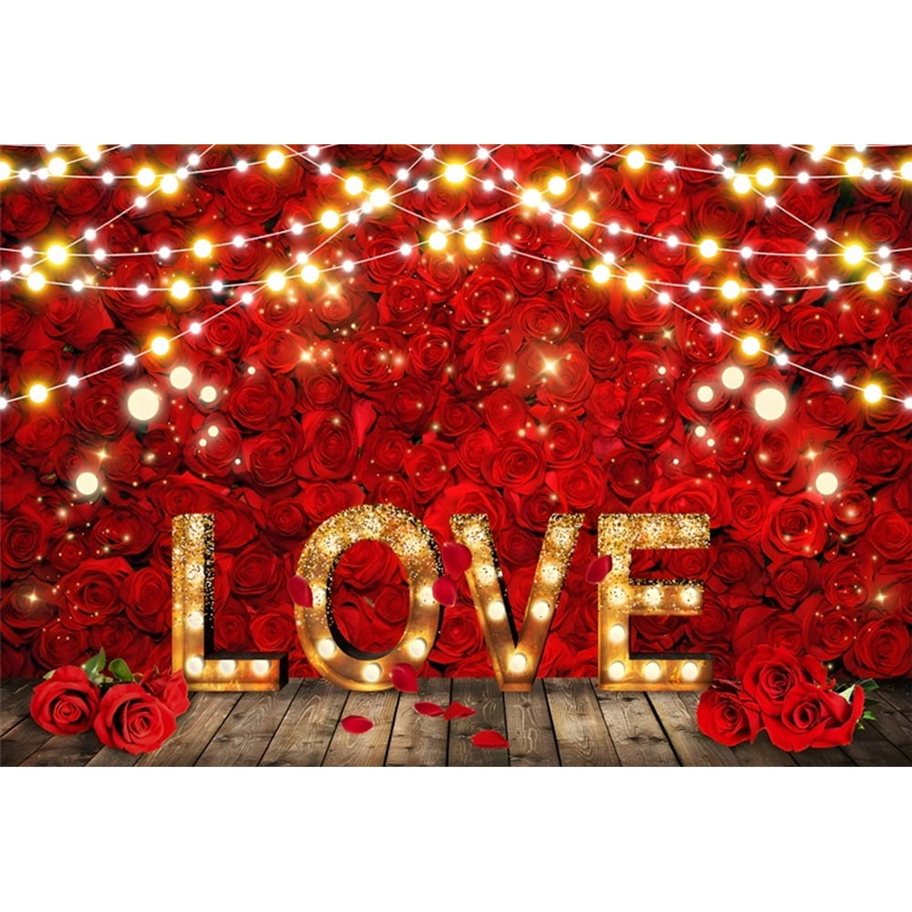 Valentines Day Backdrop Pink Brick Wall Red Rose Flower Love Heart ...