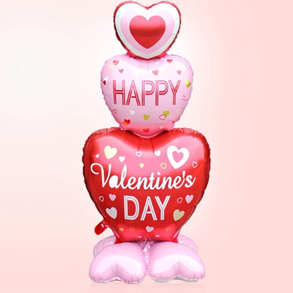 Valentines Day Balloons, Large Red Heart Love Standing Balloons for Valentines Party Decorations, 3D Love Foil Balloons Galentines Day Wedding Decor