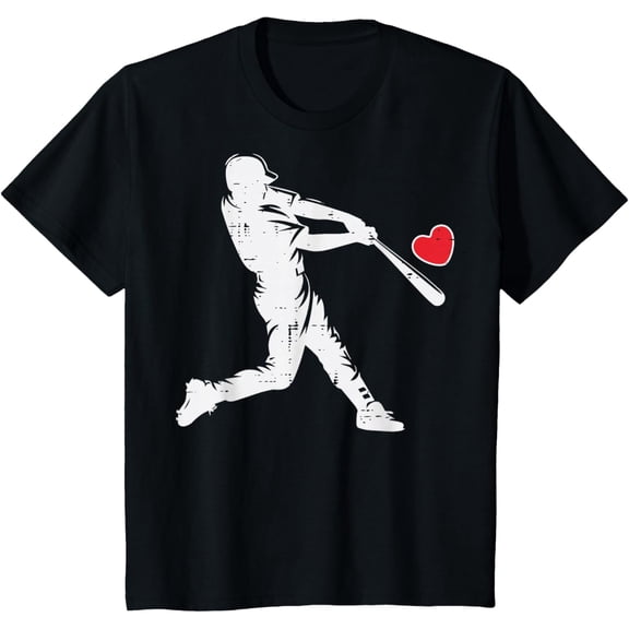 Valentines Day Baseball Batter Silhouette Heart Men Boys Kid T-Shirt