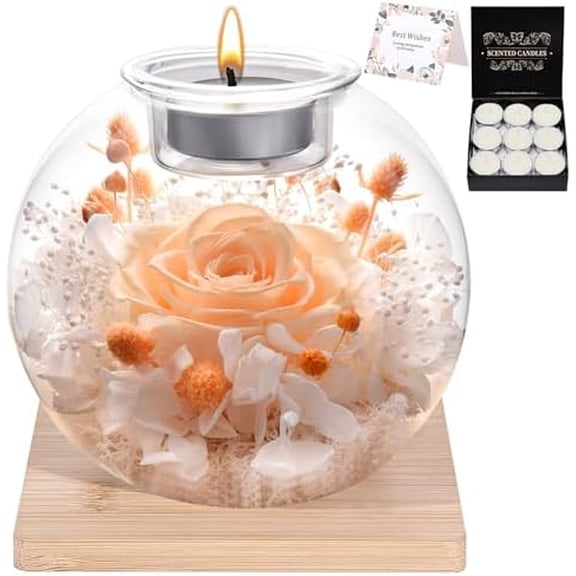 Valentines Day Birthday Gifts for Women Preserved Roses in Glass Dome with Scented - Romantic Preserved Flower for Gifts for Women, Girlfriend, Wife, Mom, Grandma, Sister, Her-Champagne