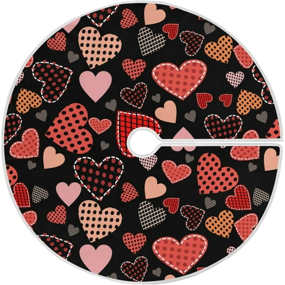 Valentines Day Black Love Heart Christmas Tree Skirt Decorations Happy Valentine''s Day Xmas Tree Mat 35 inch for Holiday Party Supplies Rustic Ornaments Small Tree Skirt