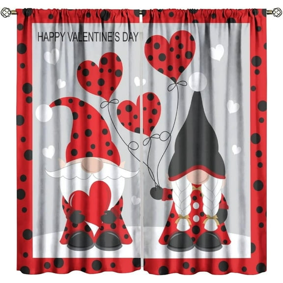 Valentines Day Blackout Window Curtains, Happy Valentine''s Day Gnomes Love Heart Window Drapes, for Bedroom Living Room 42(W)*84(L) 2 Panels